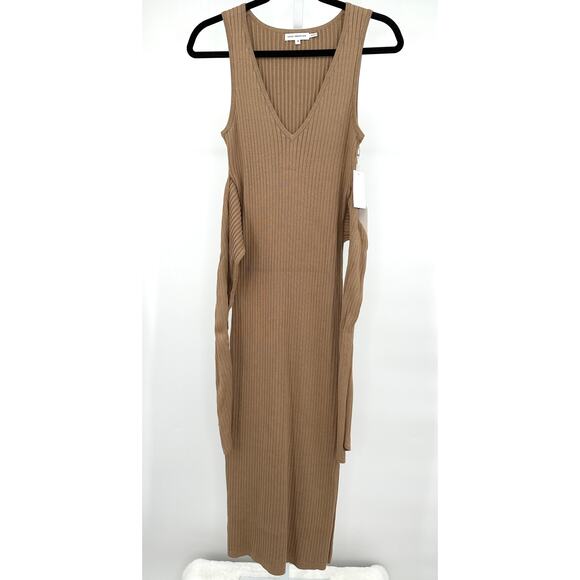 Good American Rib Knit Tie Waist Midi Dress in Taupe Large - Picture 11 of 11